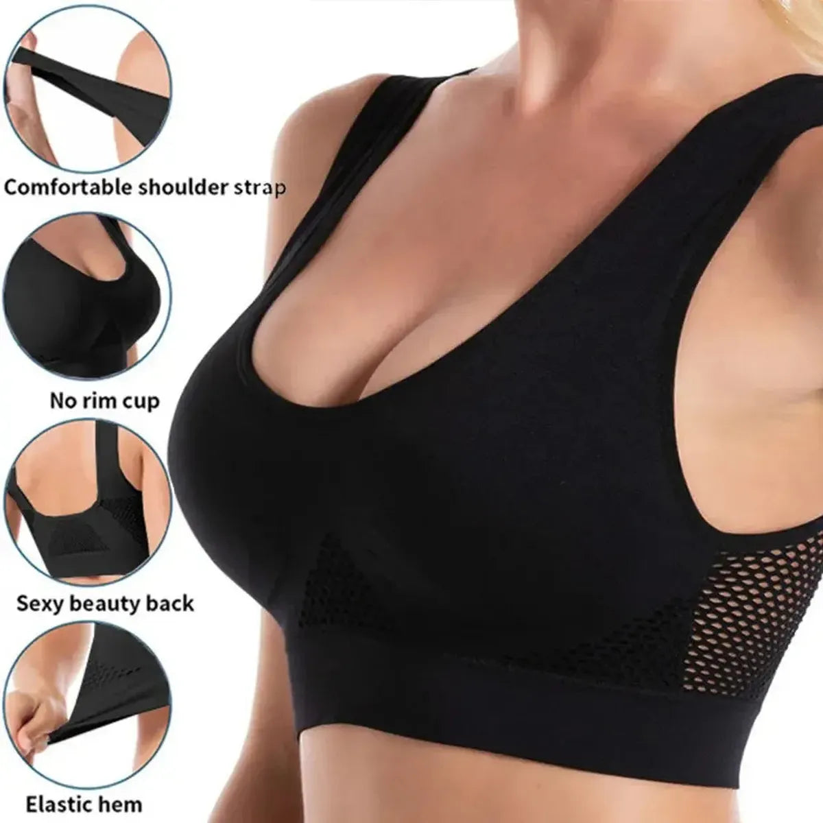 Brassière Sport Noir Femme Grand Taille-Saylana