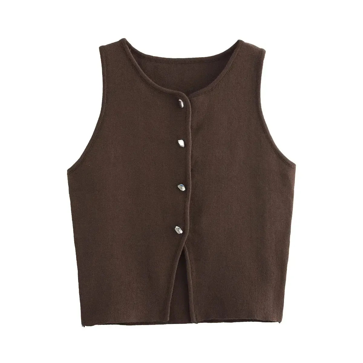 Crop blanc en maille boutonnée femme-Saylana