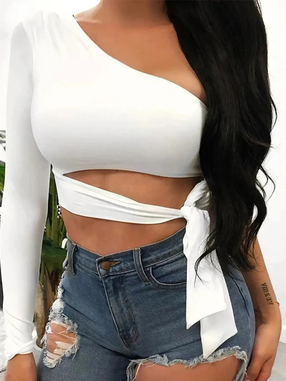 Crop Top Épaule Nue Noeud-Saylana