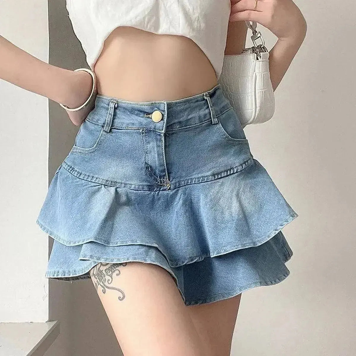 Denim A-Ligne à Volants-Saylana