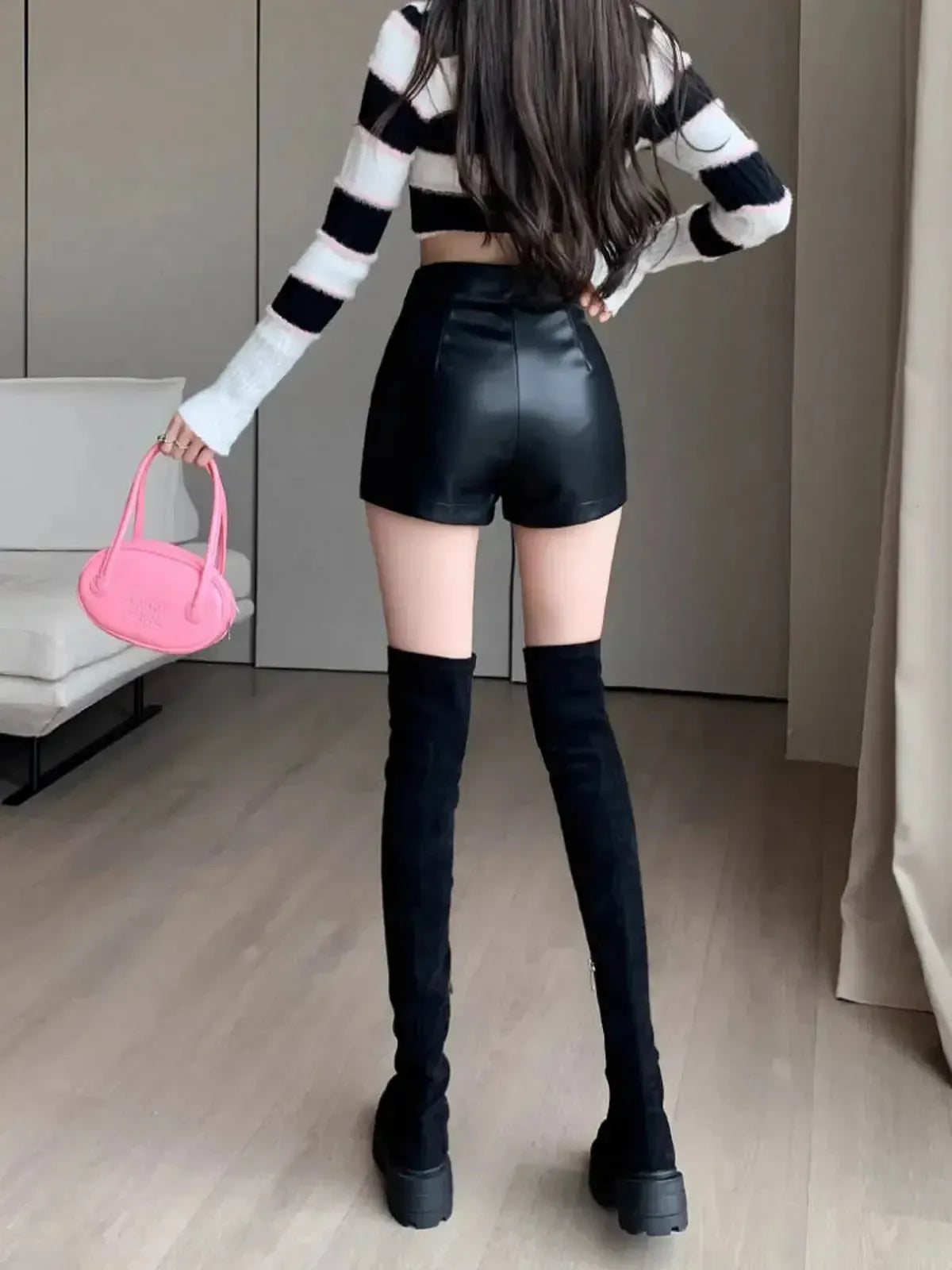 Effet cuir noir taille haute Y2K-Saylana