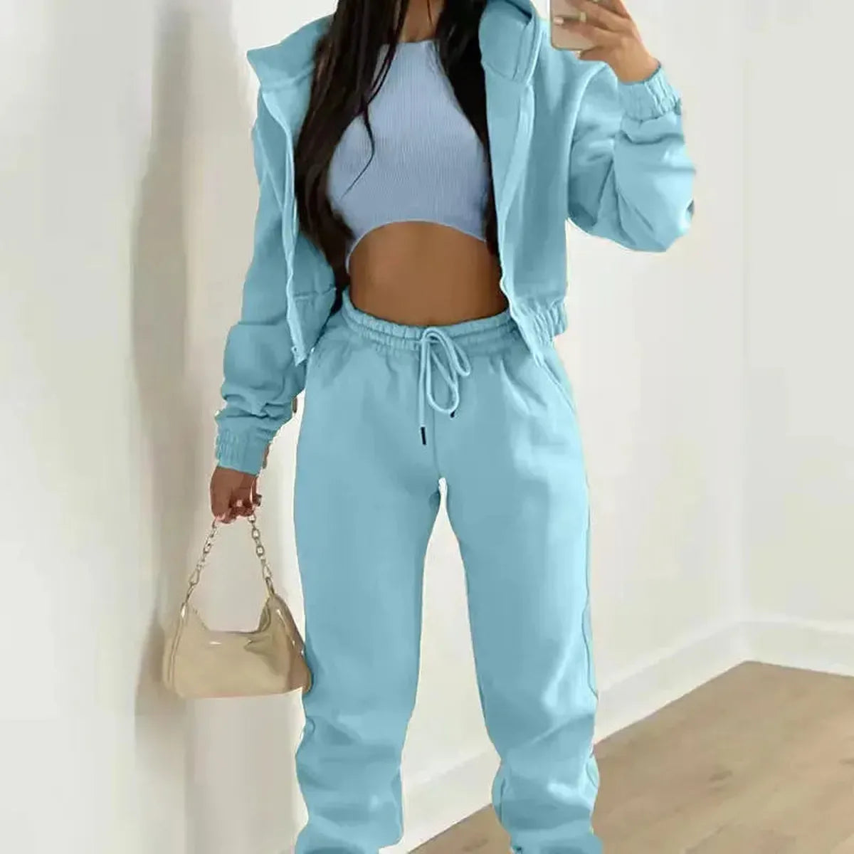 Ensemble 3 Pièces Femme : Veste + Crop Top + Pantalon-Saylana