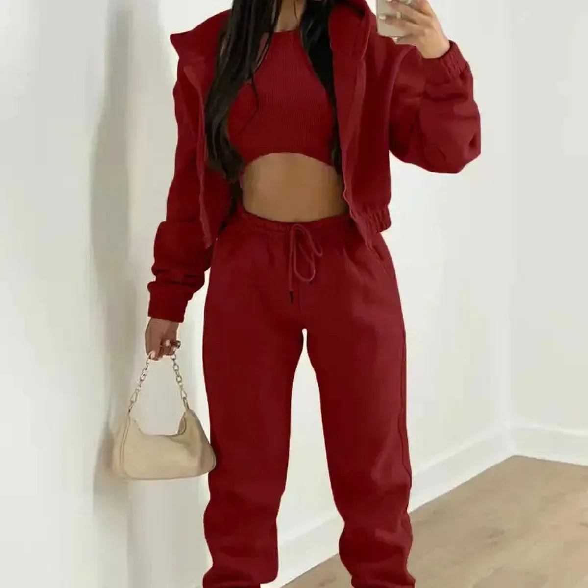 Ensemble 3 Pièces Femme : Veste + Crop Top + Pantalon-Saylana