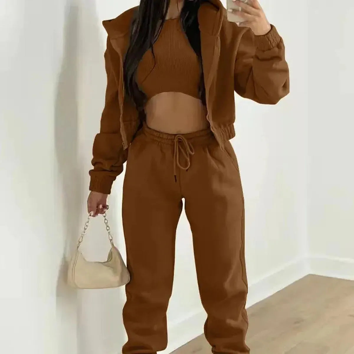 Ensemble 3 Pièces Femme : Veste + Crop Top + Pantalon-Saylana