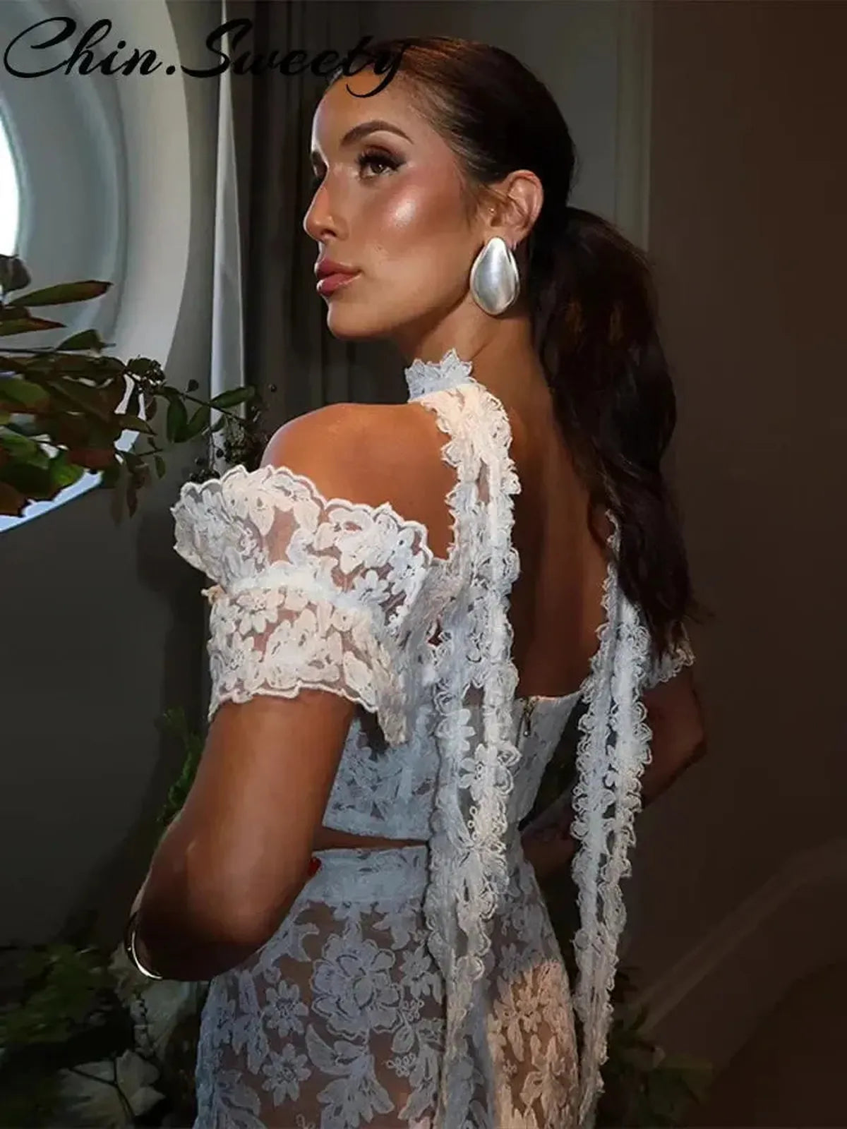 Ensemble Dentelle Jupe + Crop Top-Saylana