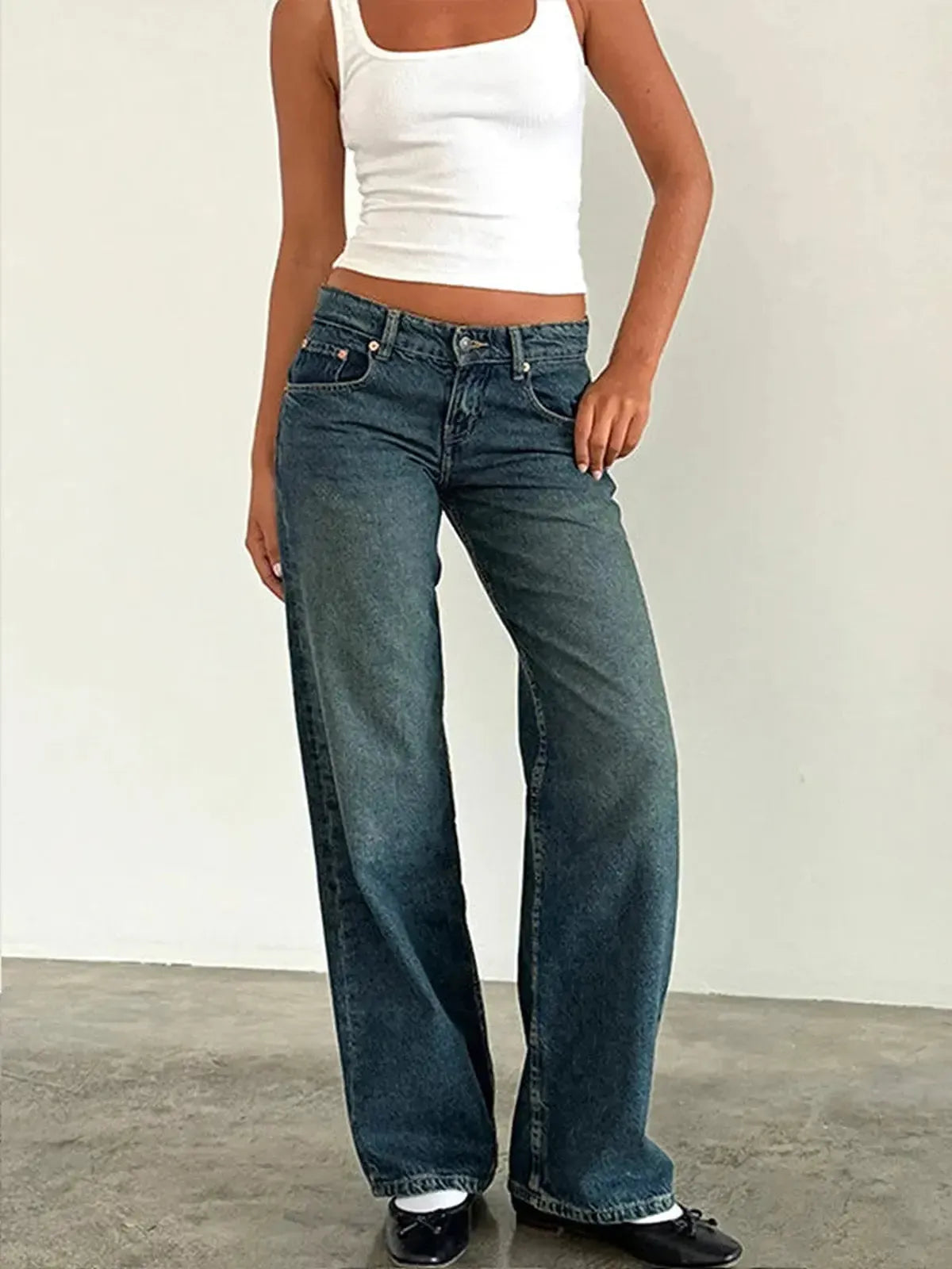 Jean taille basse baggy coupe droite-Saylana