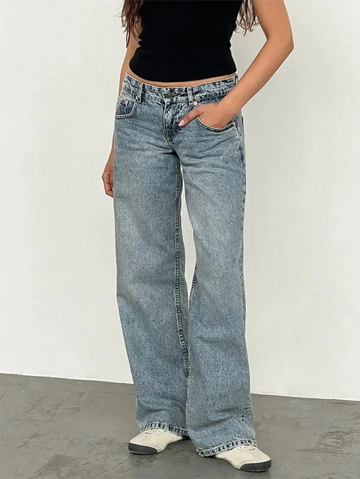 Jean taille basse baggy coupe droite-Saylana