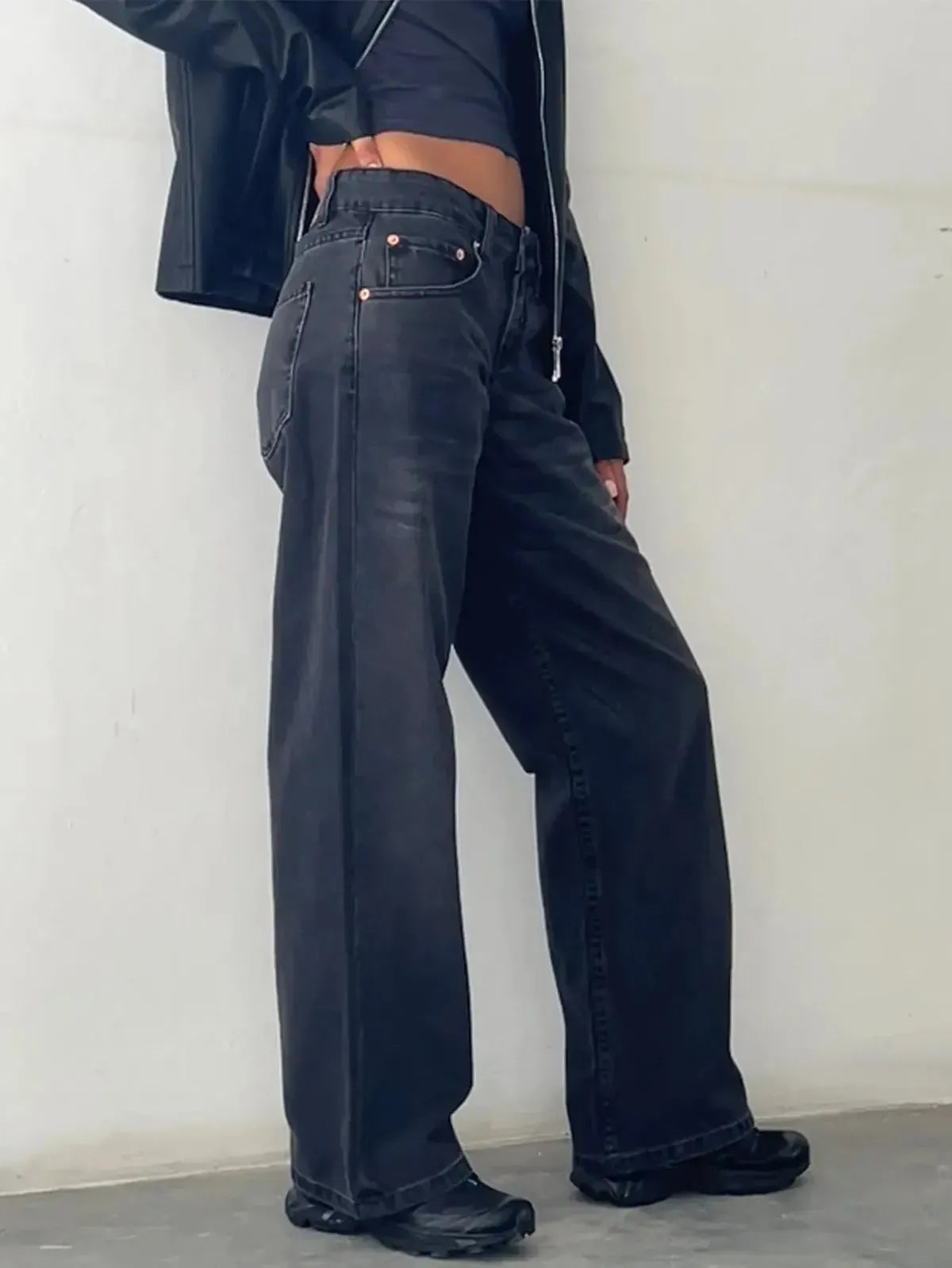 Jean taille basse baggy coupe droite-Saylana