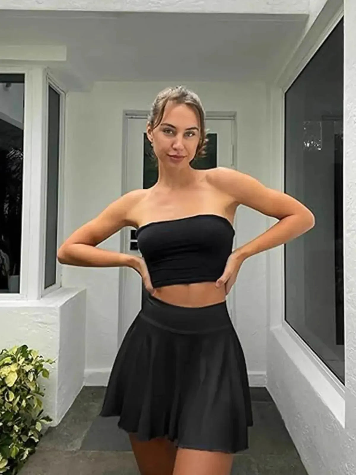 Jupe de Tennis Taille Haute avec Short Intégré-Saylana