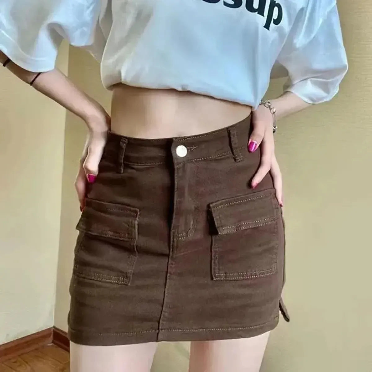 Jupe Short en Jean Taille Haute Slim-Saylana