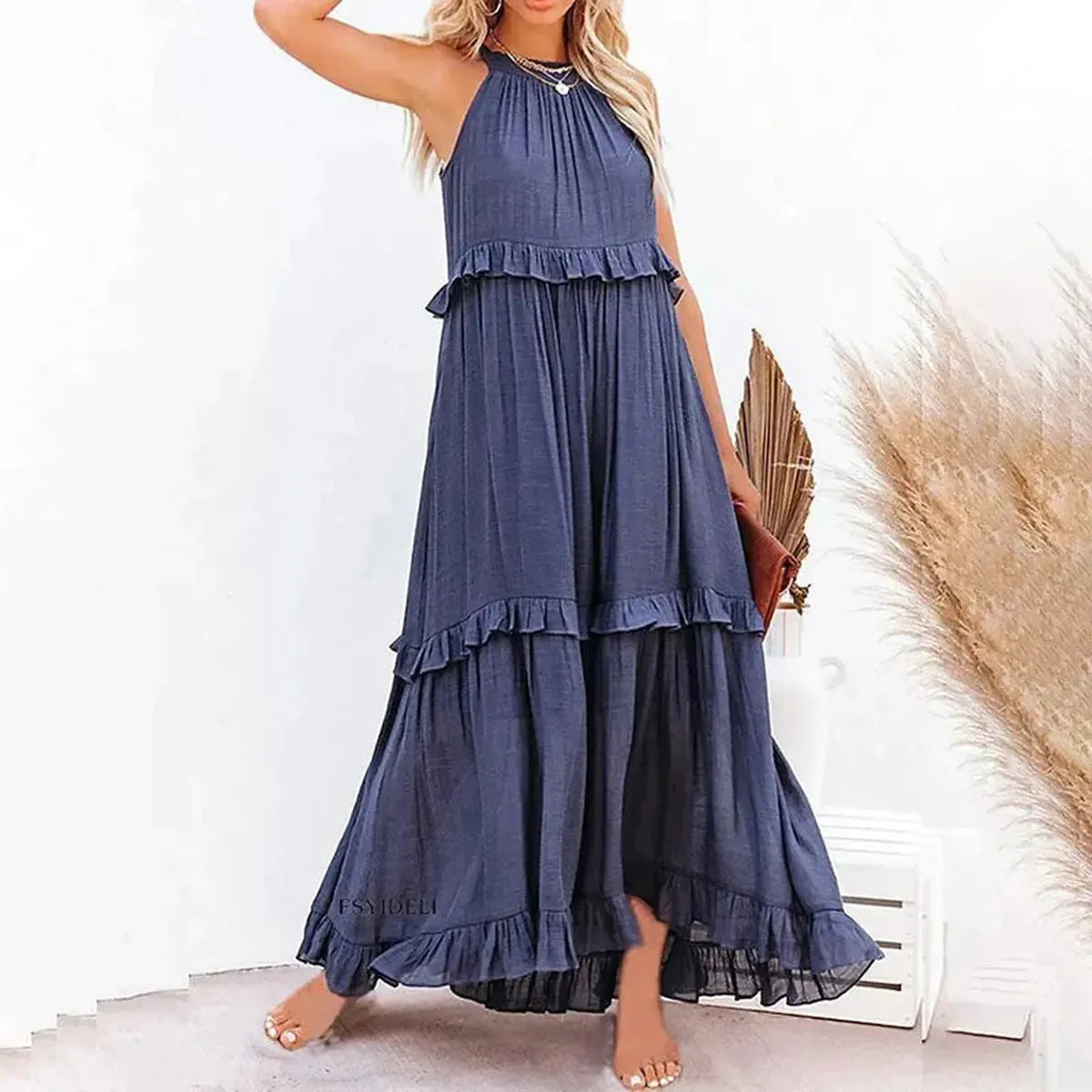 Maxi Dress Élégante à Volants Unis-Saylana
