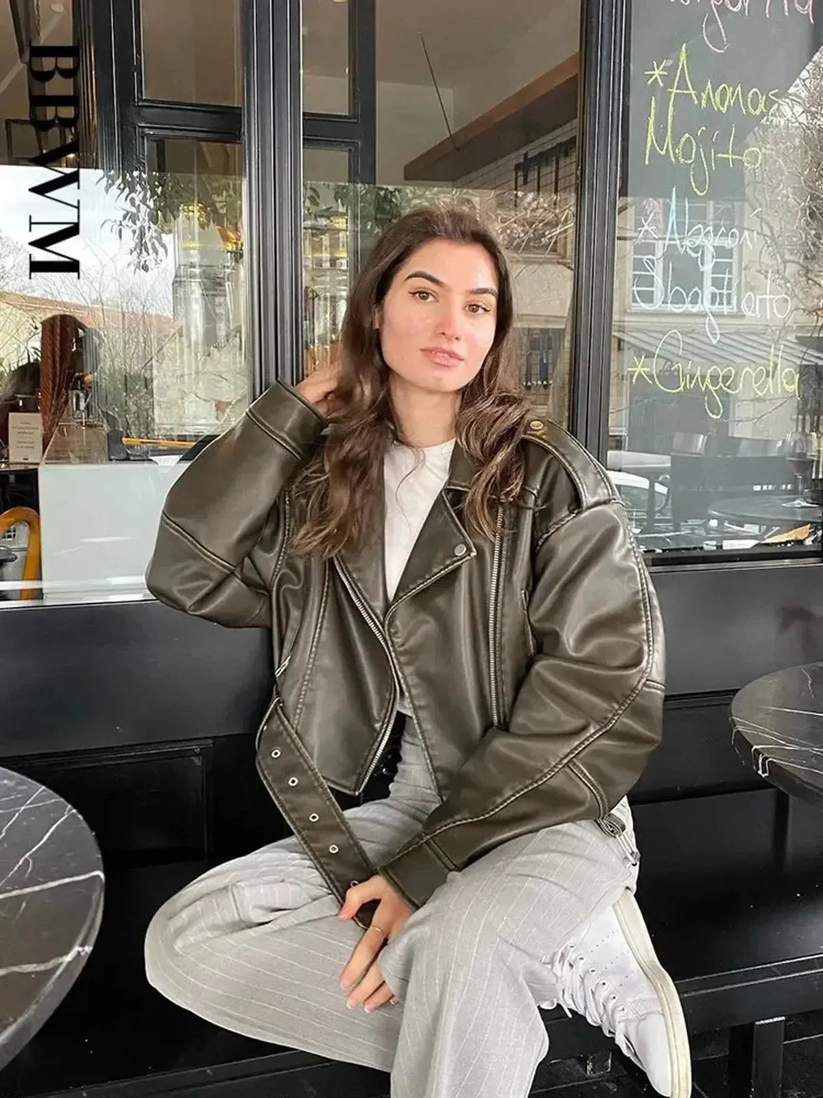 Oversize Biker Rétro Zippée-Saylana