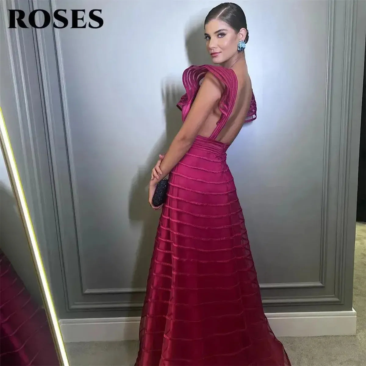 Robe Fuchsia A-Line Décolleté V-Saylana