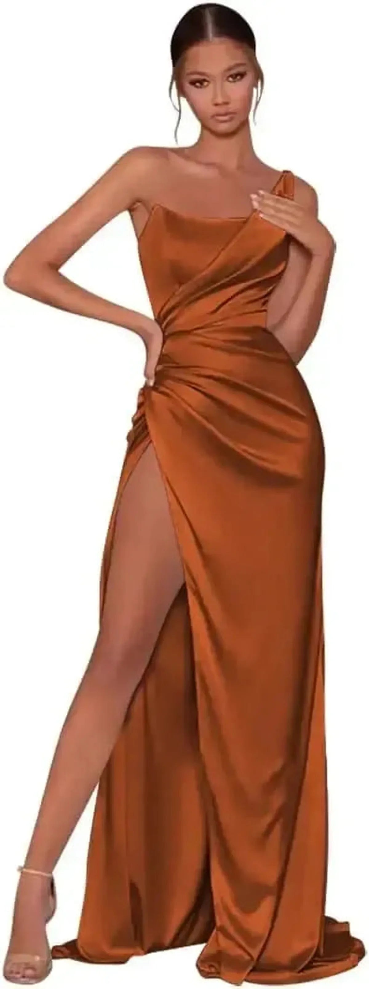 Robe Satin Dorée Épaule Unique-Saylana