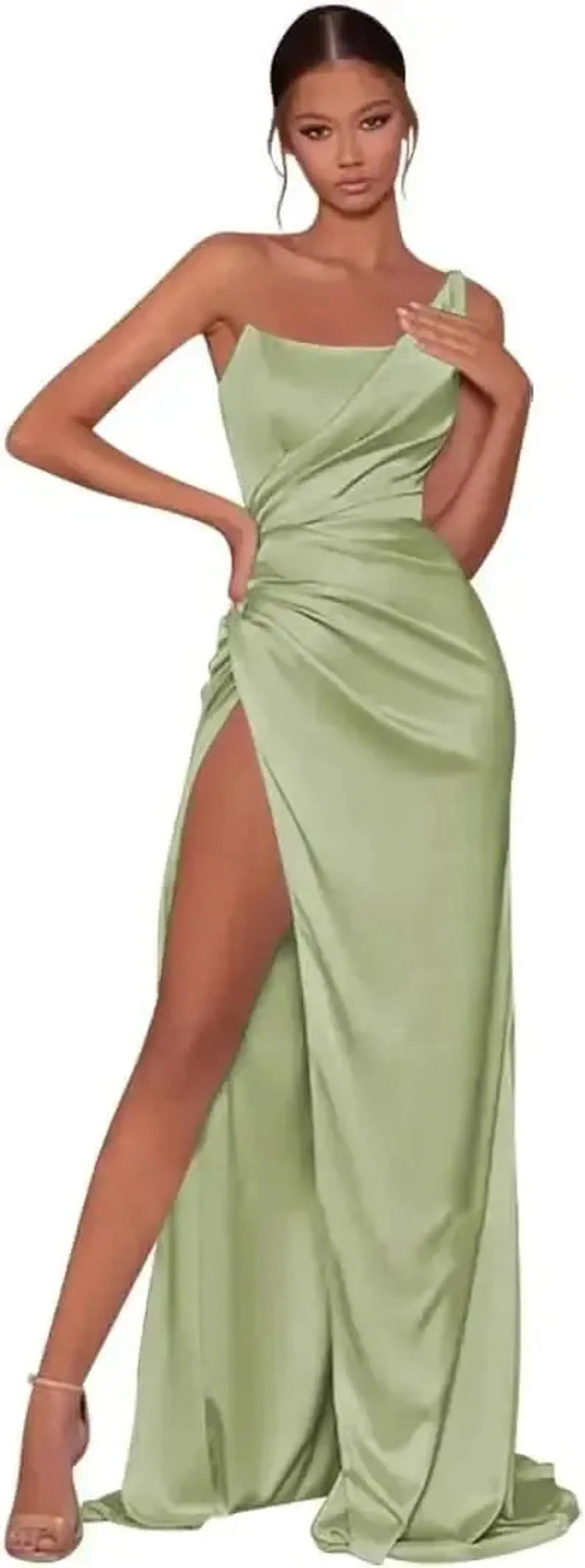 Robe Satin Dorée Épaule Unique-Saylana