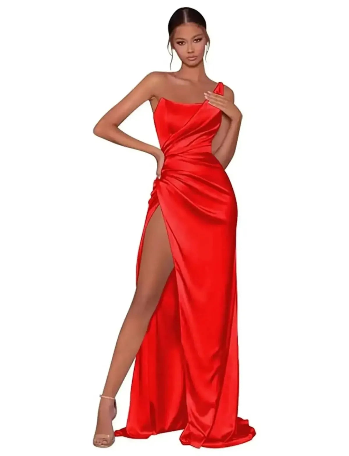 Robe Satin Dorée Épaule Unique-Saylana