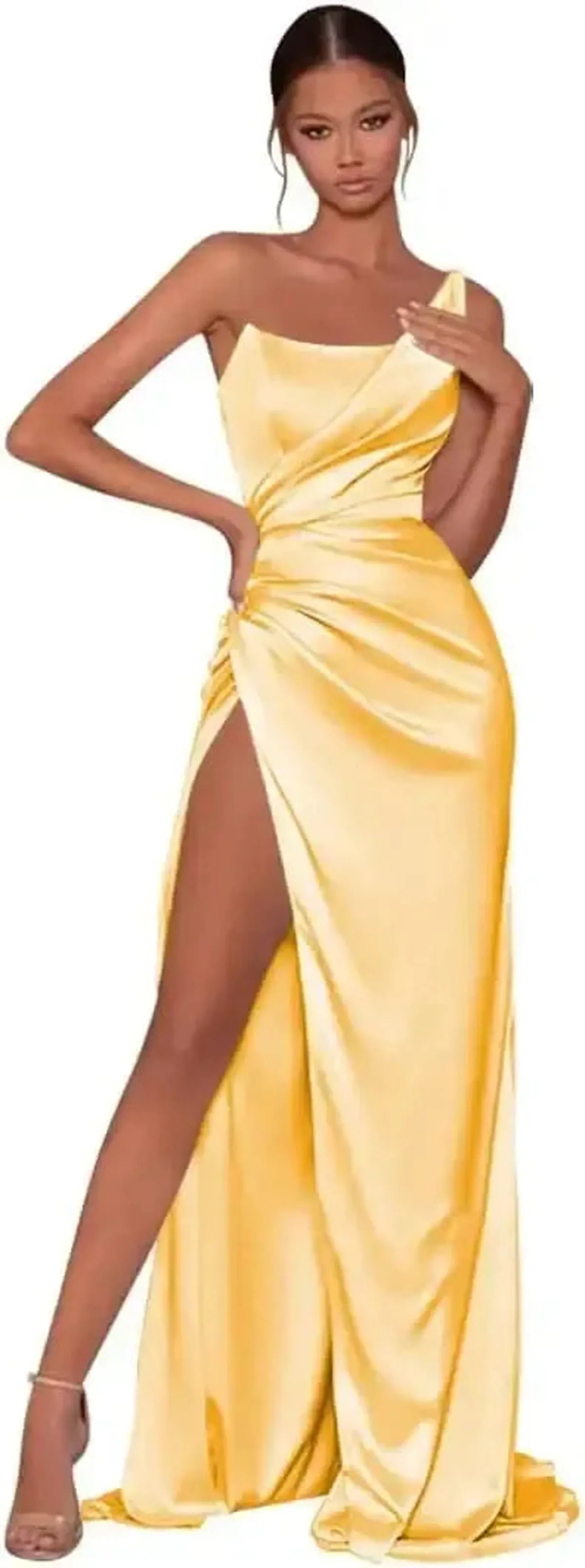 Robe Satin Dorée Épaule Unique-Saylana