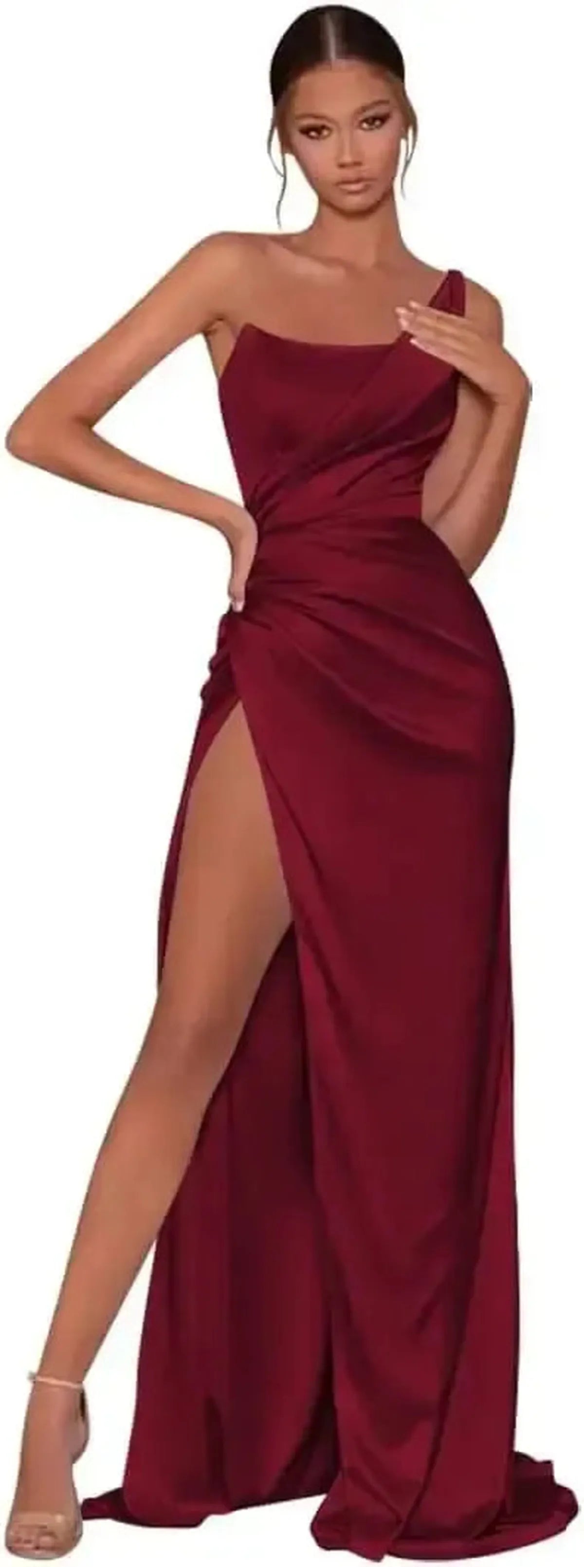 Robe Satin Dorée Épaule Unique-Saylana