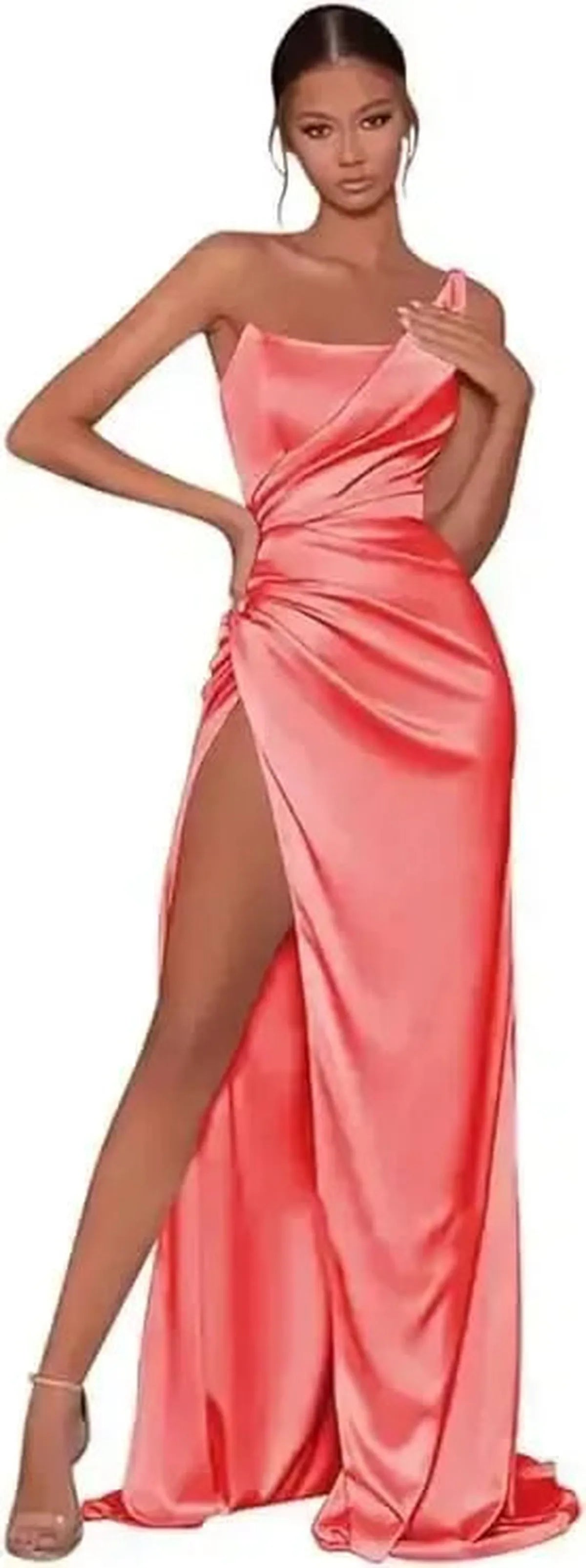 Robe Satin Dorée Épaule Unique-Saylana