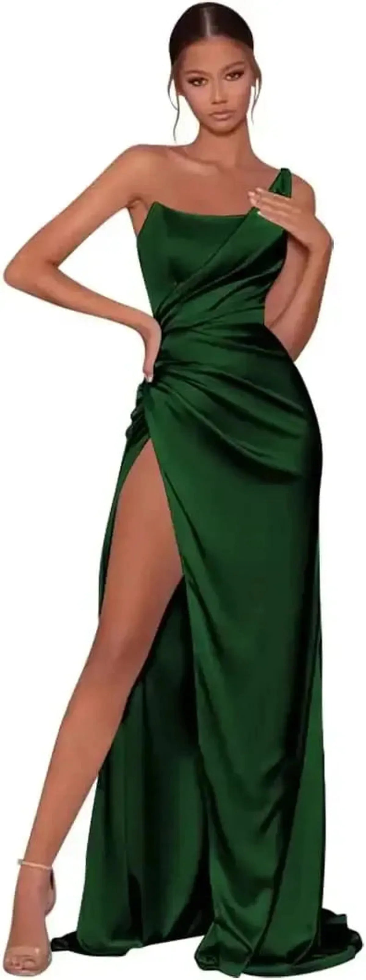 Robe Satin Dorée Épaule Unique-Saylana