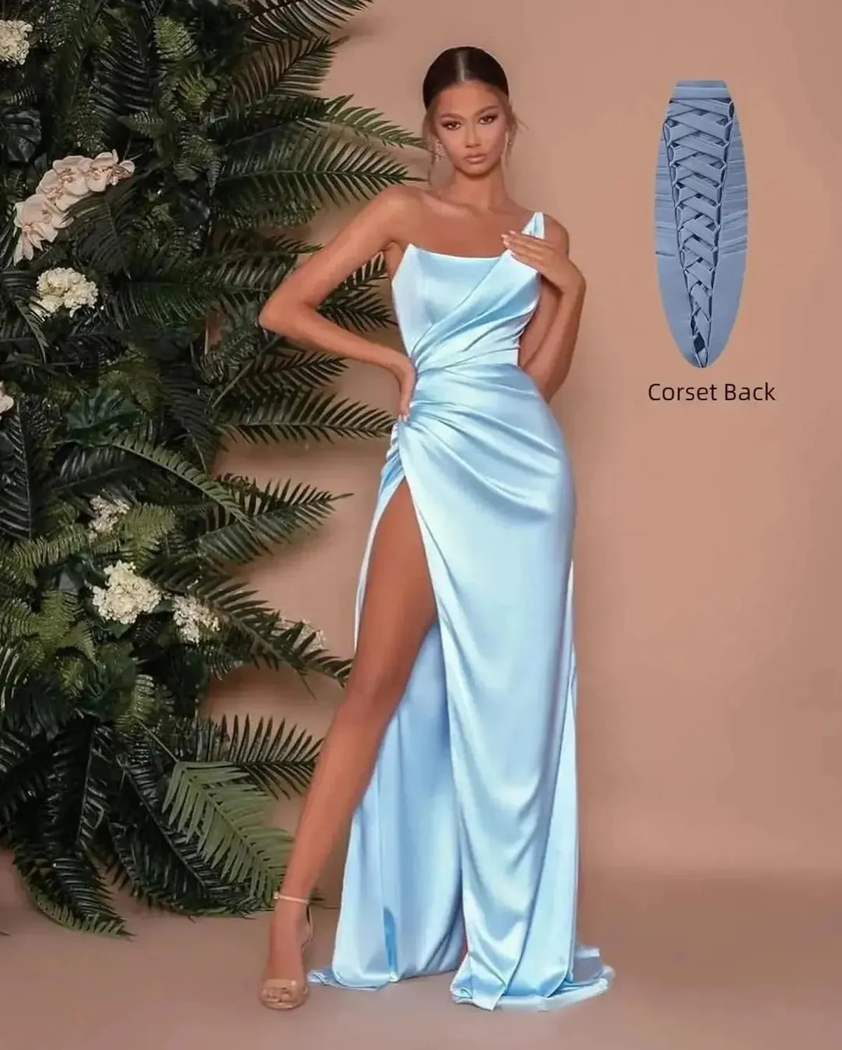 Robe Satin Dorée Épaule Unique-Saylana