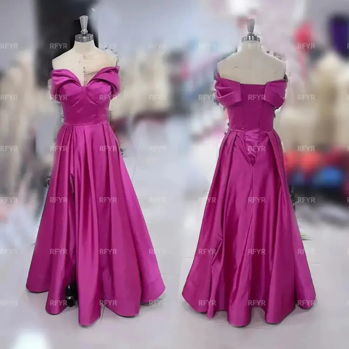 Robe Satinée Fendue Off Shoulder-Saylana
