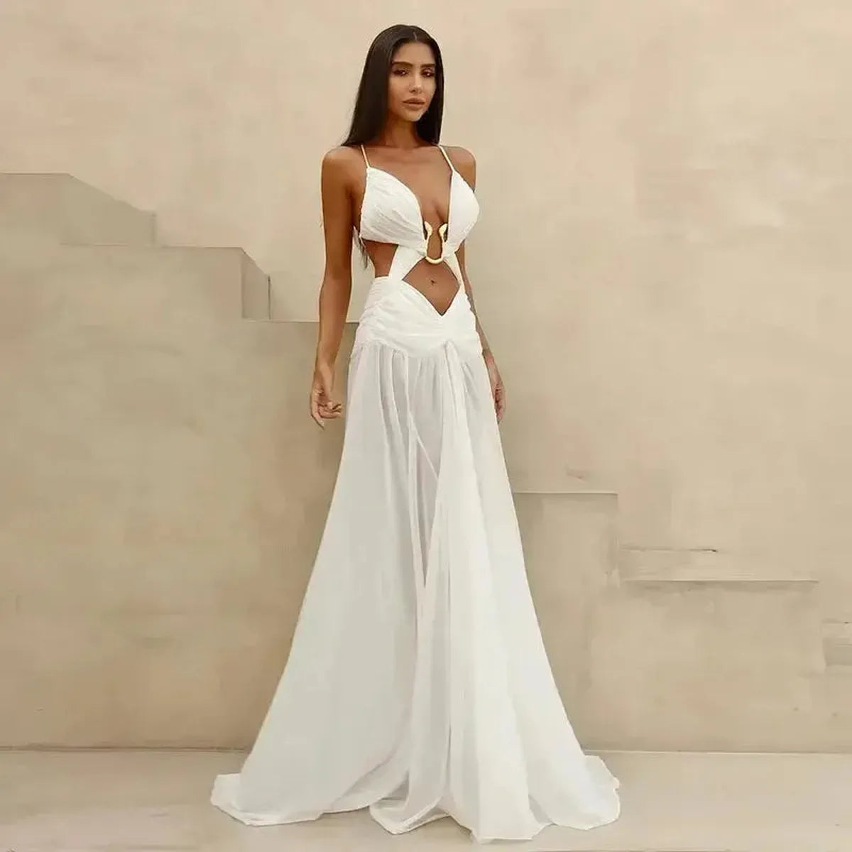 Robe Sexy Col V Fendue Chic-Saylana