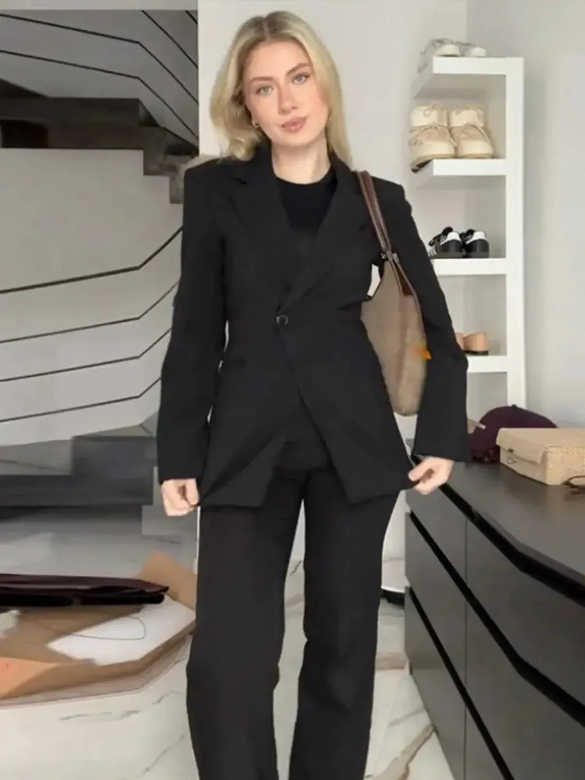Veste Épaulée à Bouton Unique-Saylana