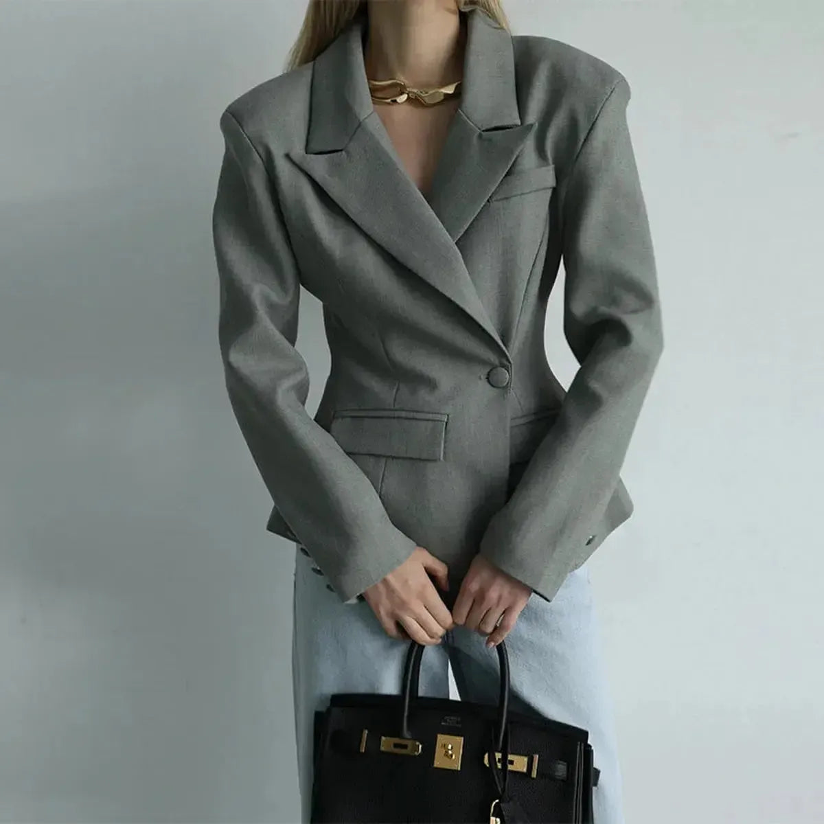 Veste Épaulée à Bouton Unique-Saylana