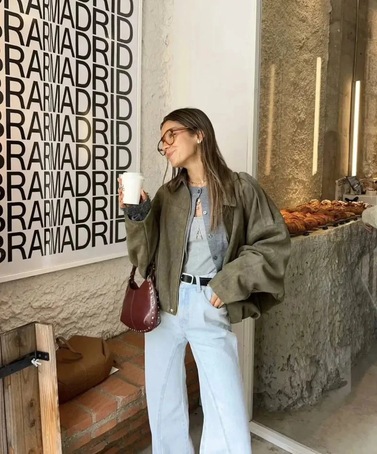 Veste Loose Épaulée à Col Revers-Saylana