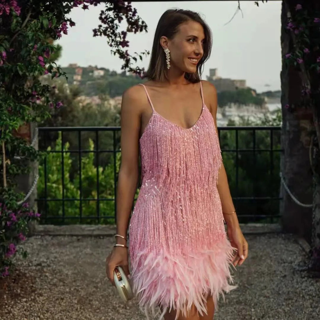 Mini Robe à Franges Pailletée Saylana
