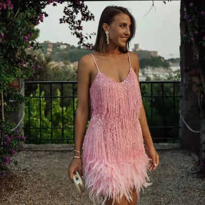 Mini Robe à Franges Pailletée Saylana