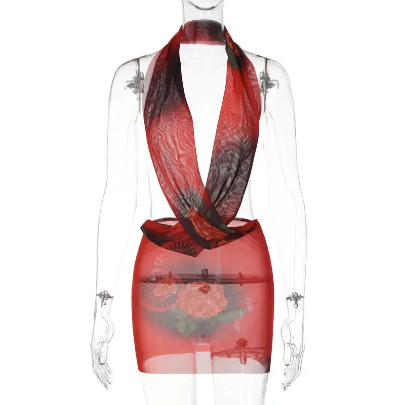Mini Robe Dos Nu Imprimée