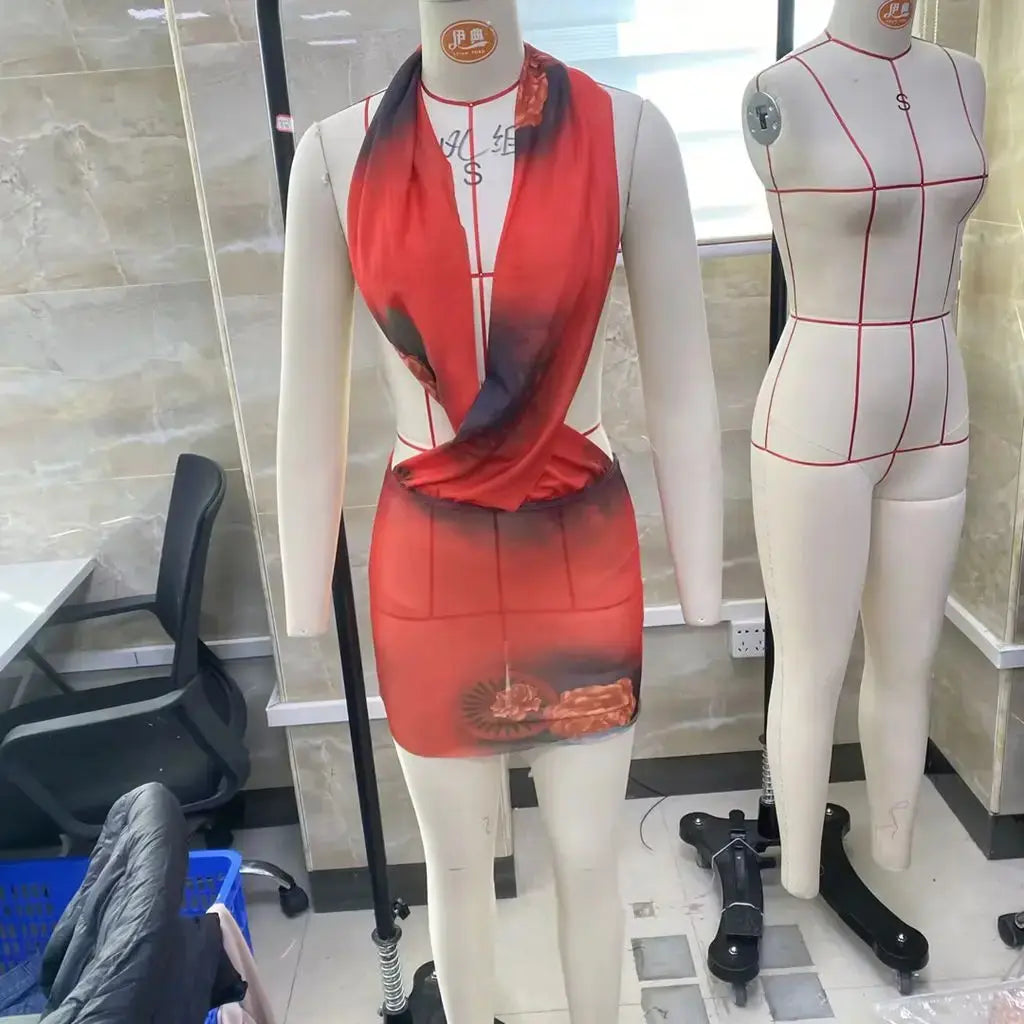 Mini Robe Dos Nu Imprimée