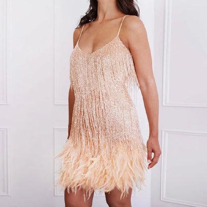 Mini Robe à Franges Pailletée Saylana