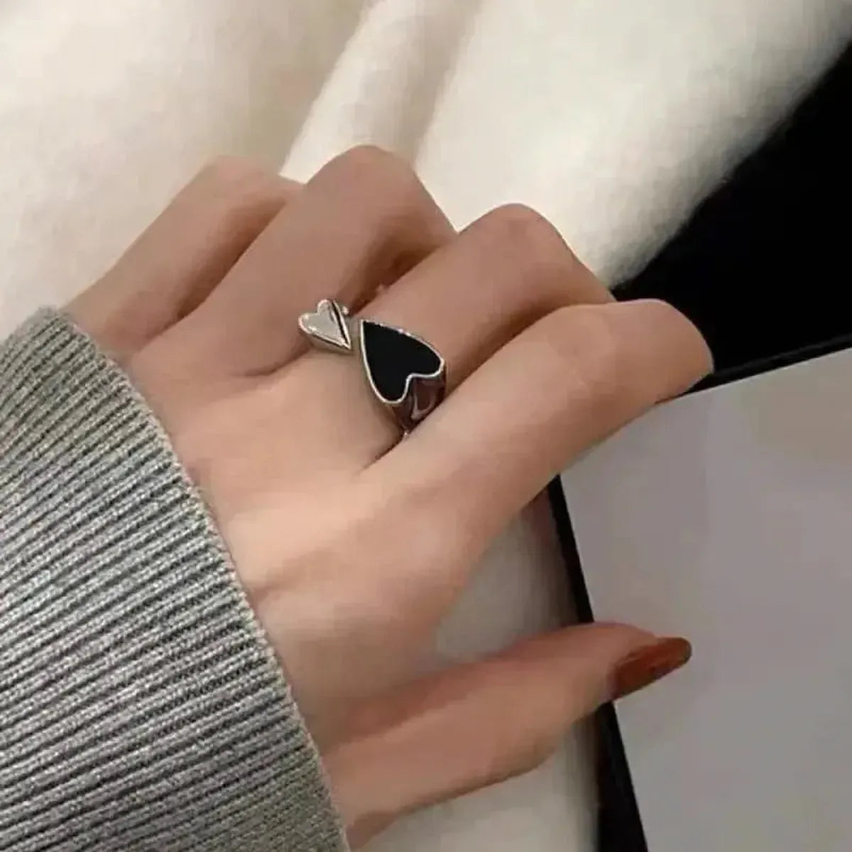 Bague Cœur Noir Bicolore Punk-Saylana