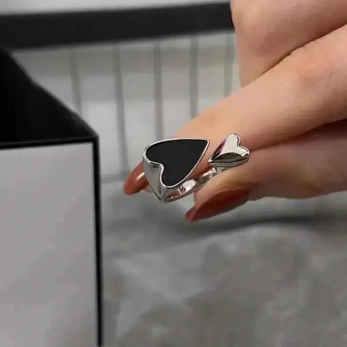 Bague Cœur Noir Bicolore Punk-Saylana
