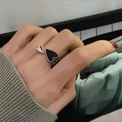 Bague Cœur Noir Bicolore Punk - Saylana