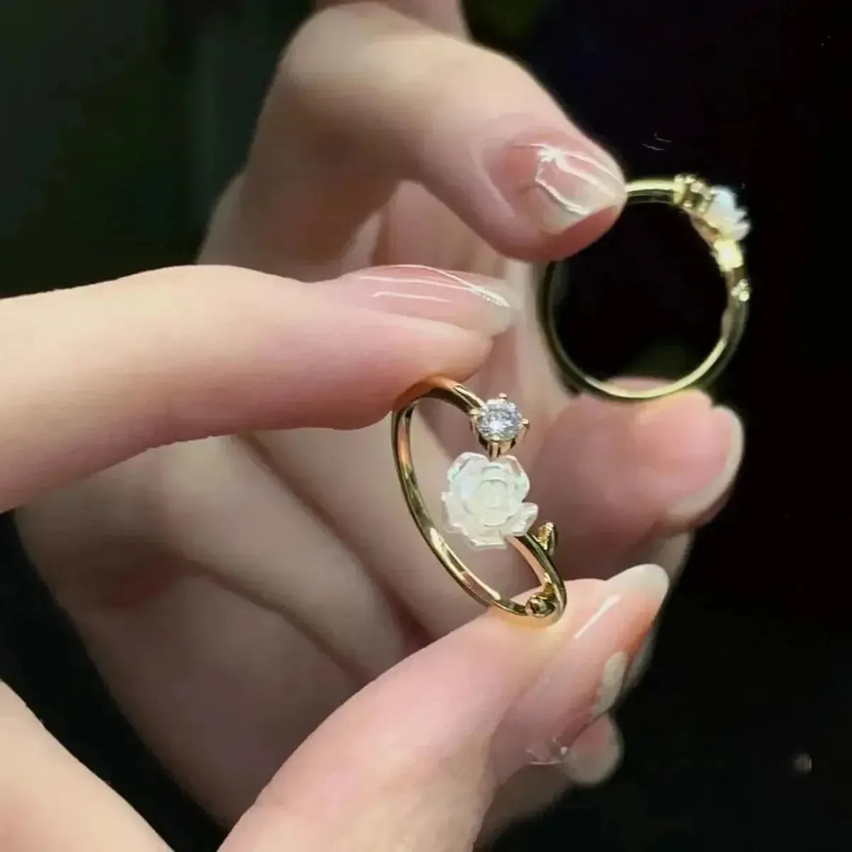 Bague Fleur Zircon Ajustable-Saylana