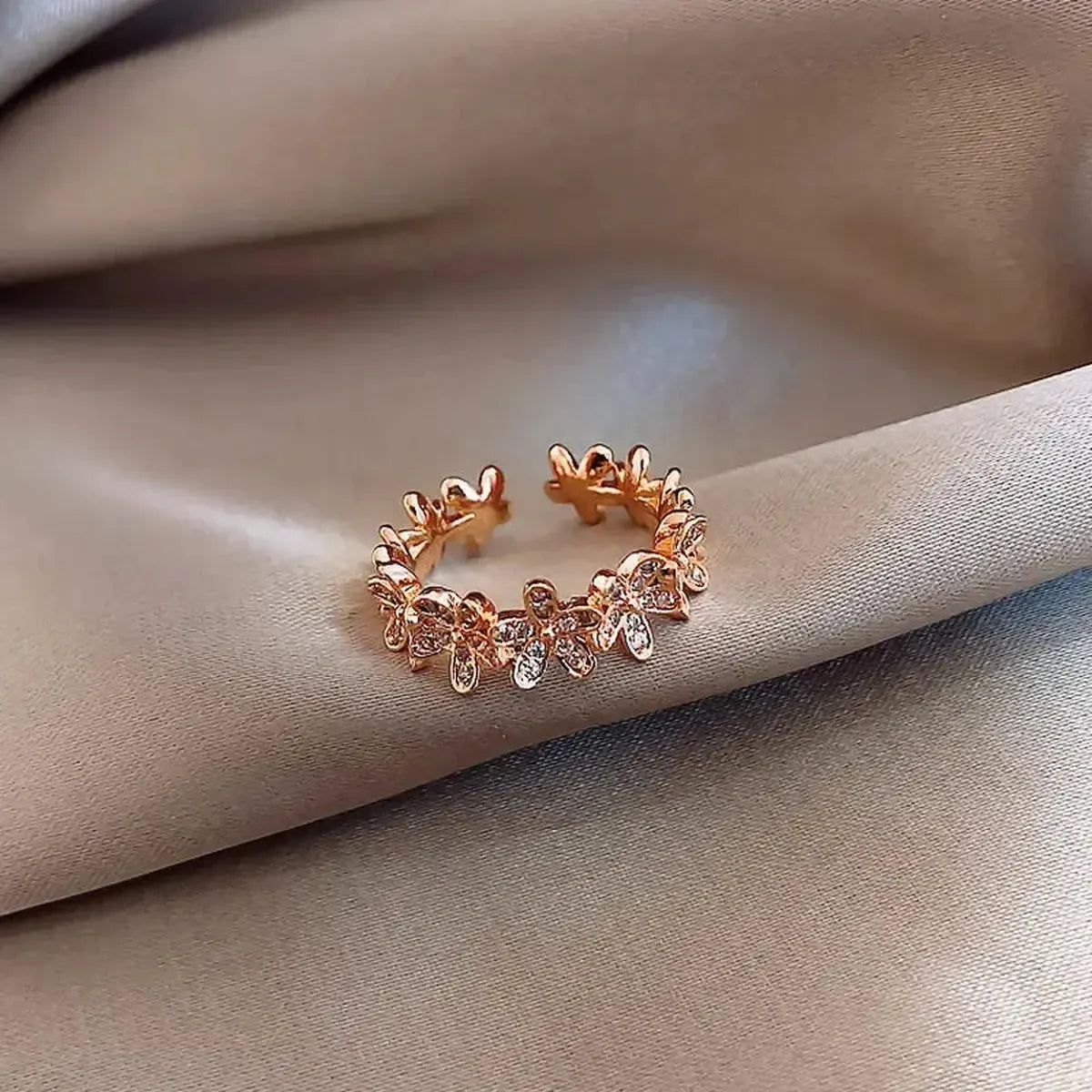 Bague Fleur Zircon Ajustable-Saylana
