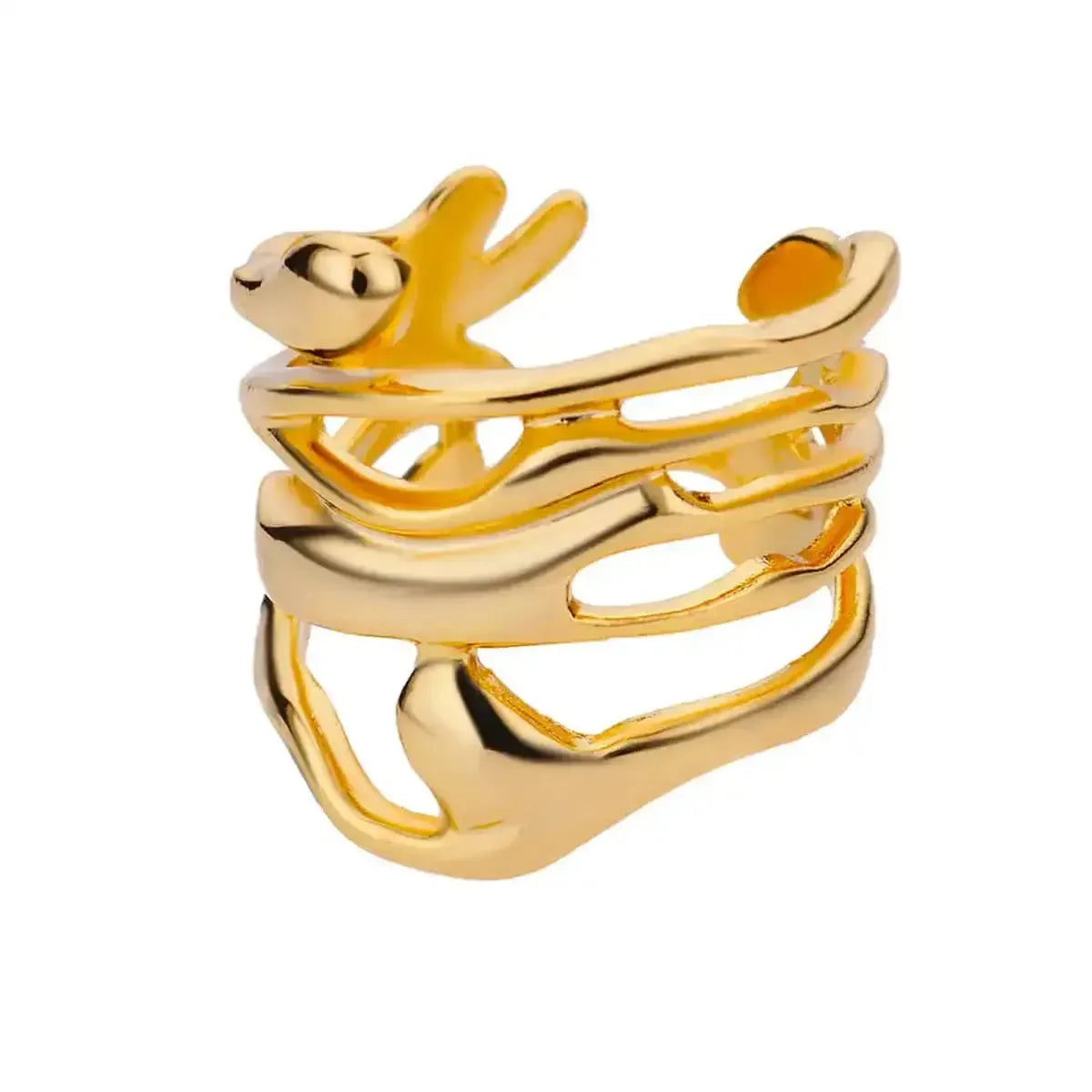 Bague Géométrique Acier Doré-Saylana