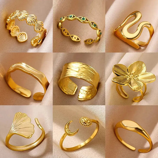 Bague Géométrique Acier Doré-Saylana