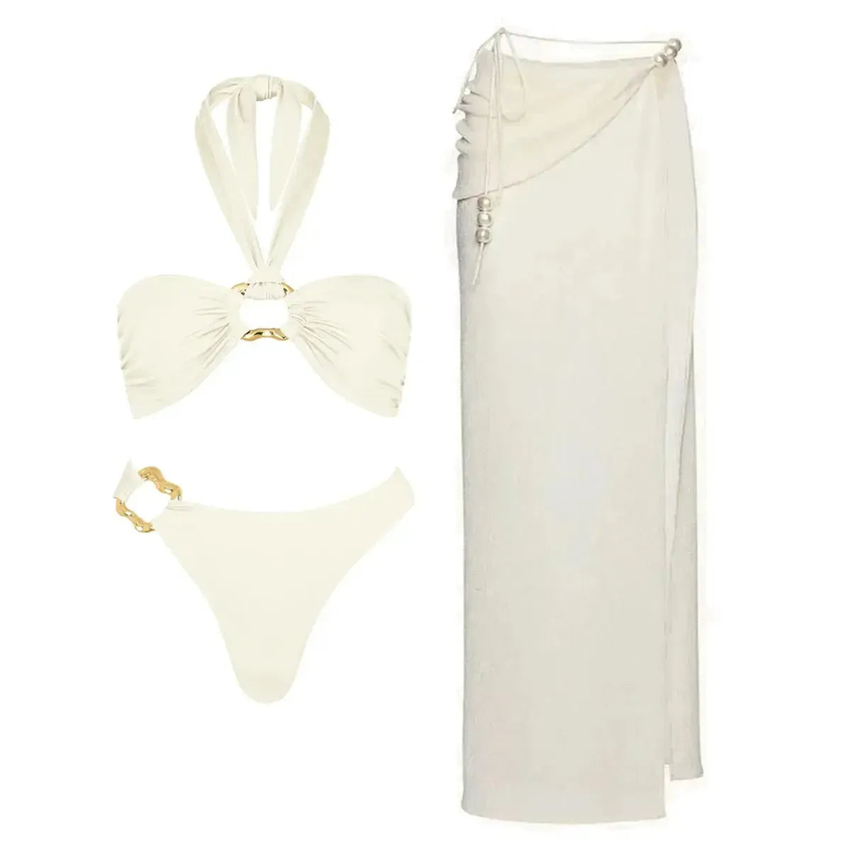 Bikini Perlé 3 Pièces Blanc & Élégant-Saylana