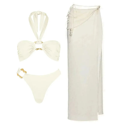 Bikini Perlé 3 Pièces Blanc & Élégant-Saylana