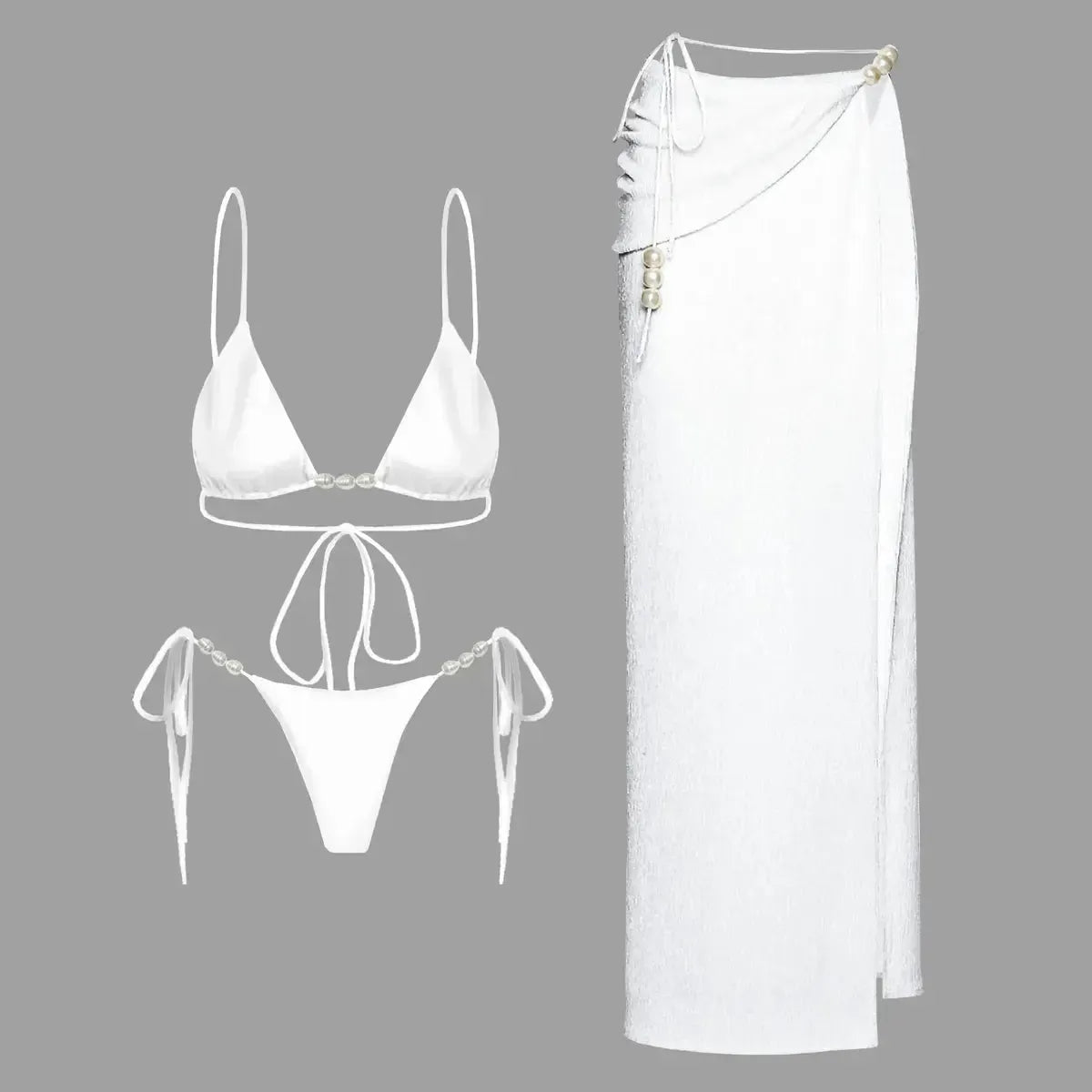 Bikini Perlé 3 Pièces Blanc & Élégant-Saylana