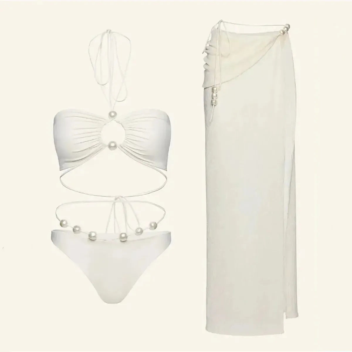 Bikini Perlé 3 Pièces Blanc & Élégant-Saylana