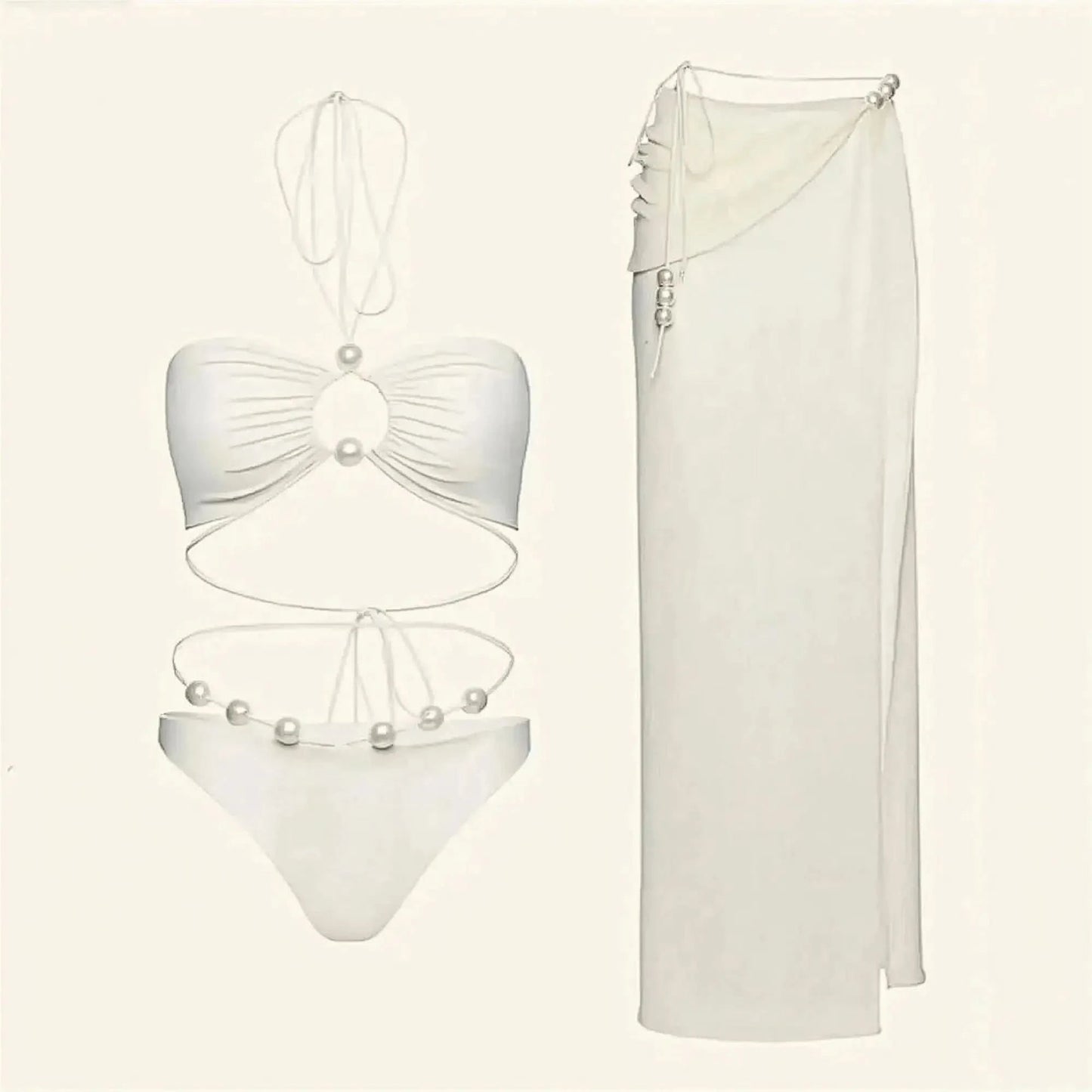 Bikini Perlé 3 Pièces Blanc & Élégant - Saylana