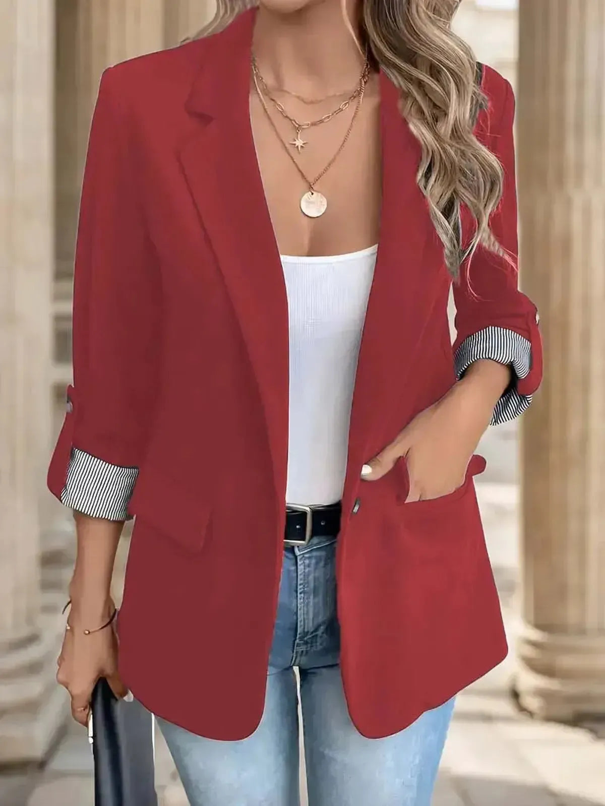 Blazer Casual Manches Relevées-Saylana