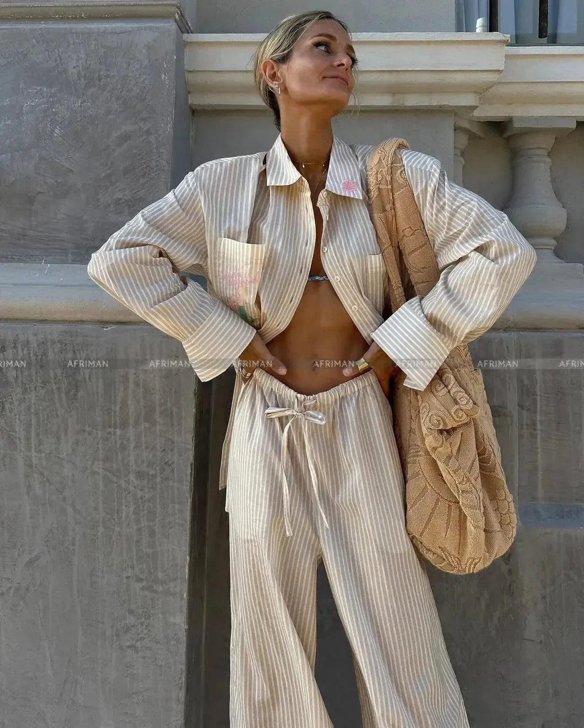 Blouse Ample avec Poche + Pantalon Large-Saylana