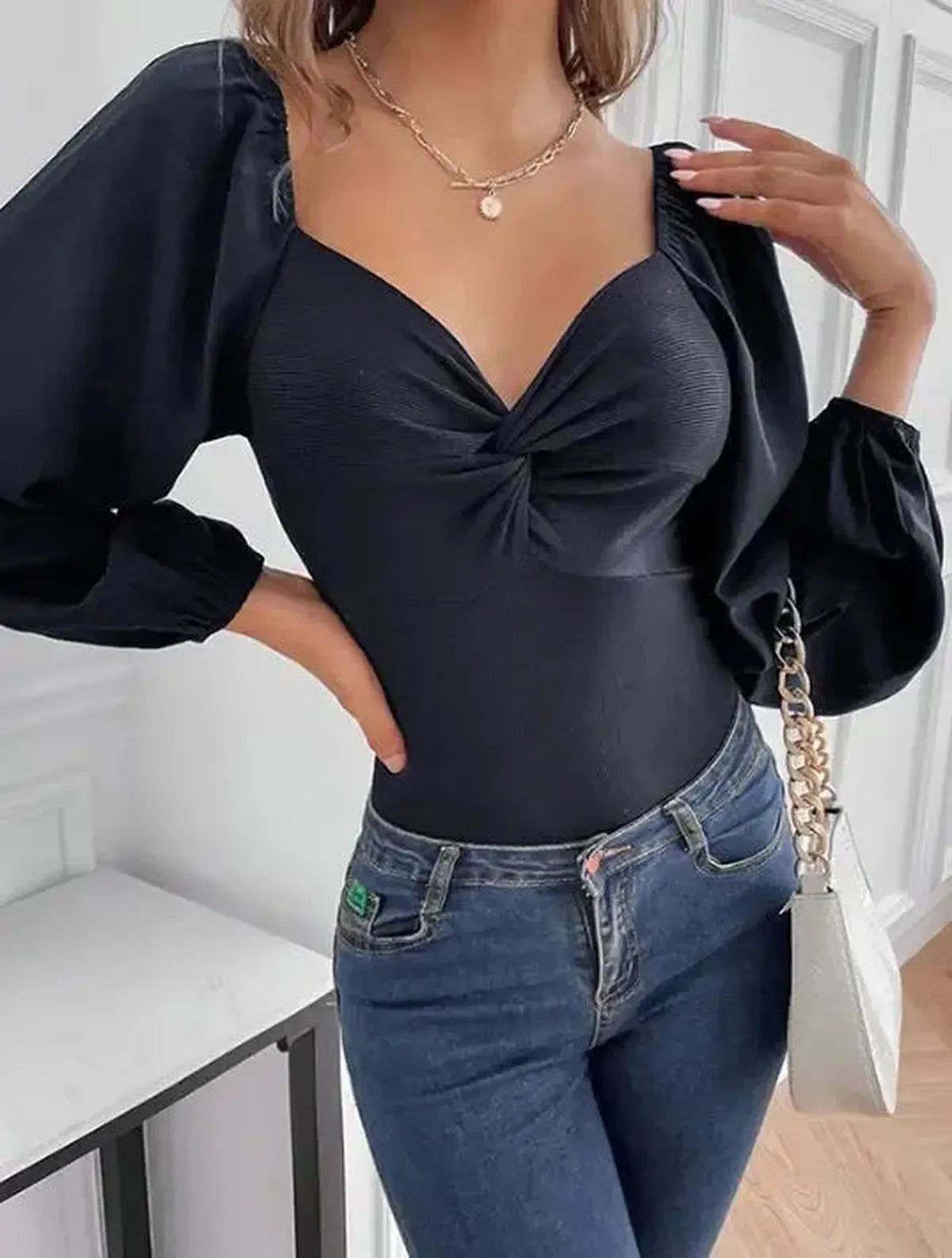 Body Chic Froncé Manches Longues-Saylana